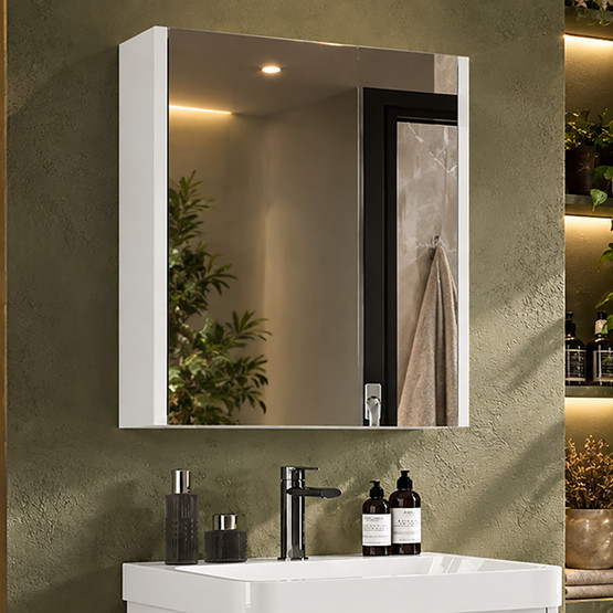 Polka Devrez Aynalı 70 cm Banyo Dolabı Üst Modül Beyaz