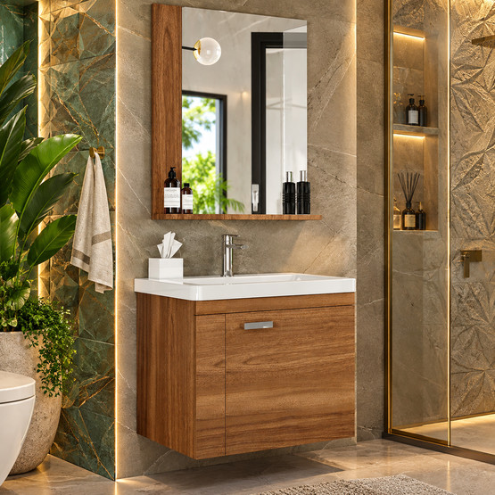 Polka Tiny Aynalı 60 cm Banyo Dolabı Üst Modül Ceviz