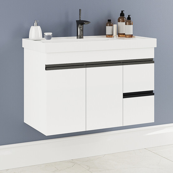 Polka Nero 80 cm Banyo Dolabı Alt Modül Beyaz