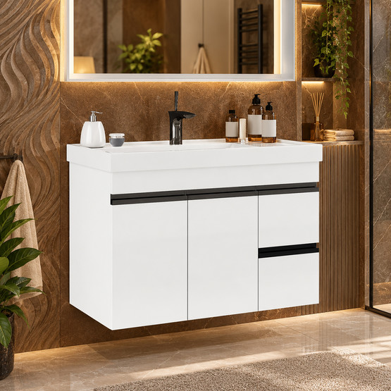 Polka Nero 80 cm Banyo Dolabı Alt Modül Beyaz
