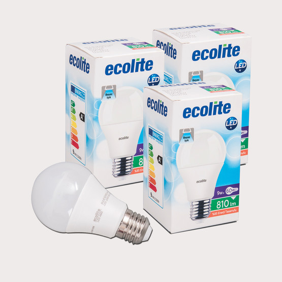 Ecolite A60 8,5 W Beyaz Klasik E27 Duy 3'lü Led Ampul  