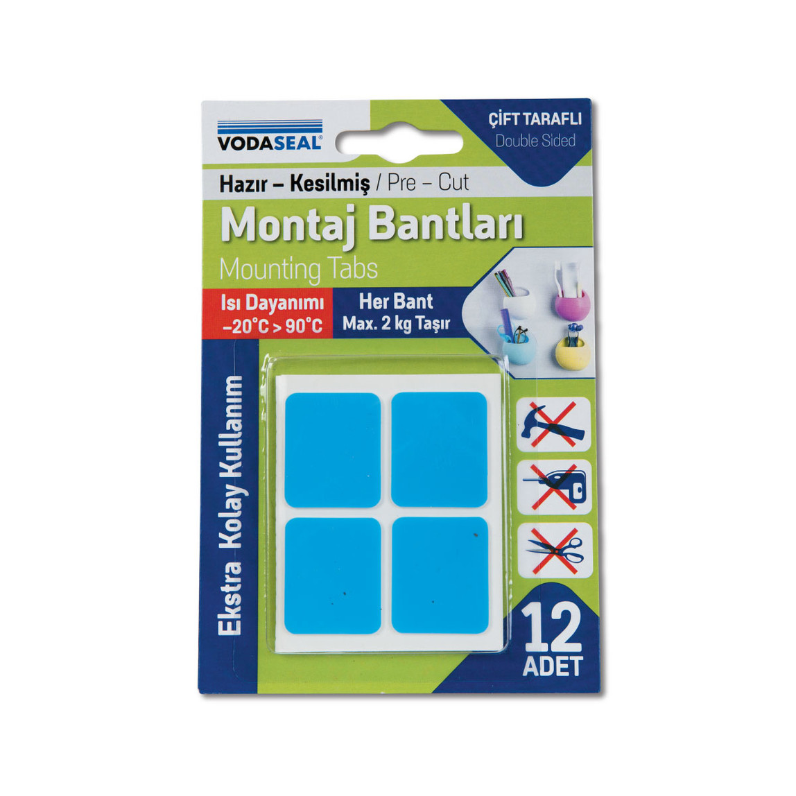    Vodaseal 12'li Ebatlı Çift Taraflı Montaj Bandı Şeffaf 25MMX30MM
 