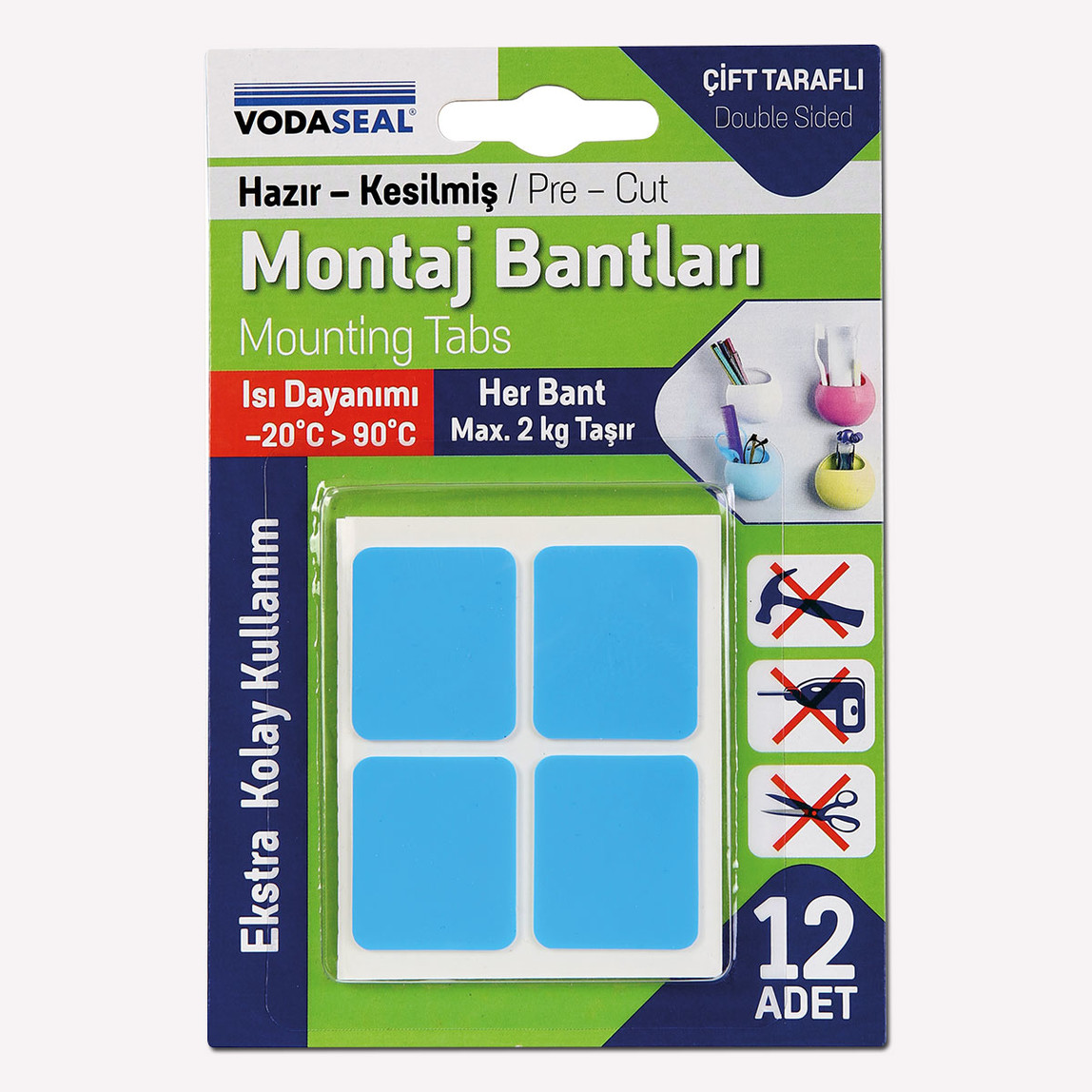    Vodaseal 12'li Ebatlı Çift Taraflı Montaj Bandı Şeffaf 25MMX30MM
 