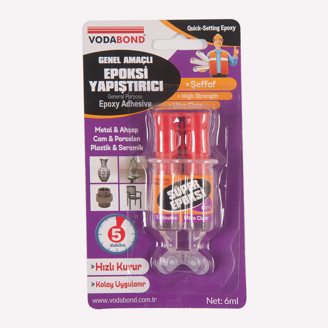    Vodabond Şırınga Epoxy 2K Genel Amaçlı Yapıştırıcı Şeffaf 6ML   
 