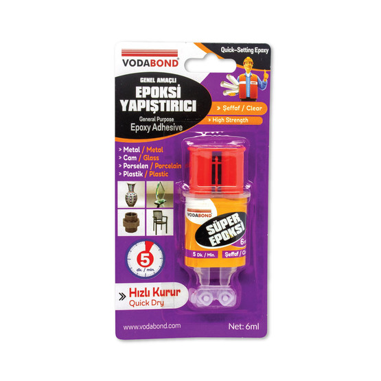 Vodabond Şırınga Epoxy 2K Genel Amaçlı Yapıştırıcı Şeffaf 6ML   
