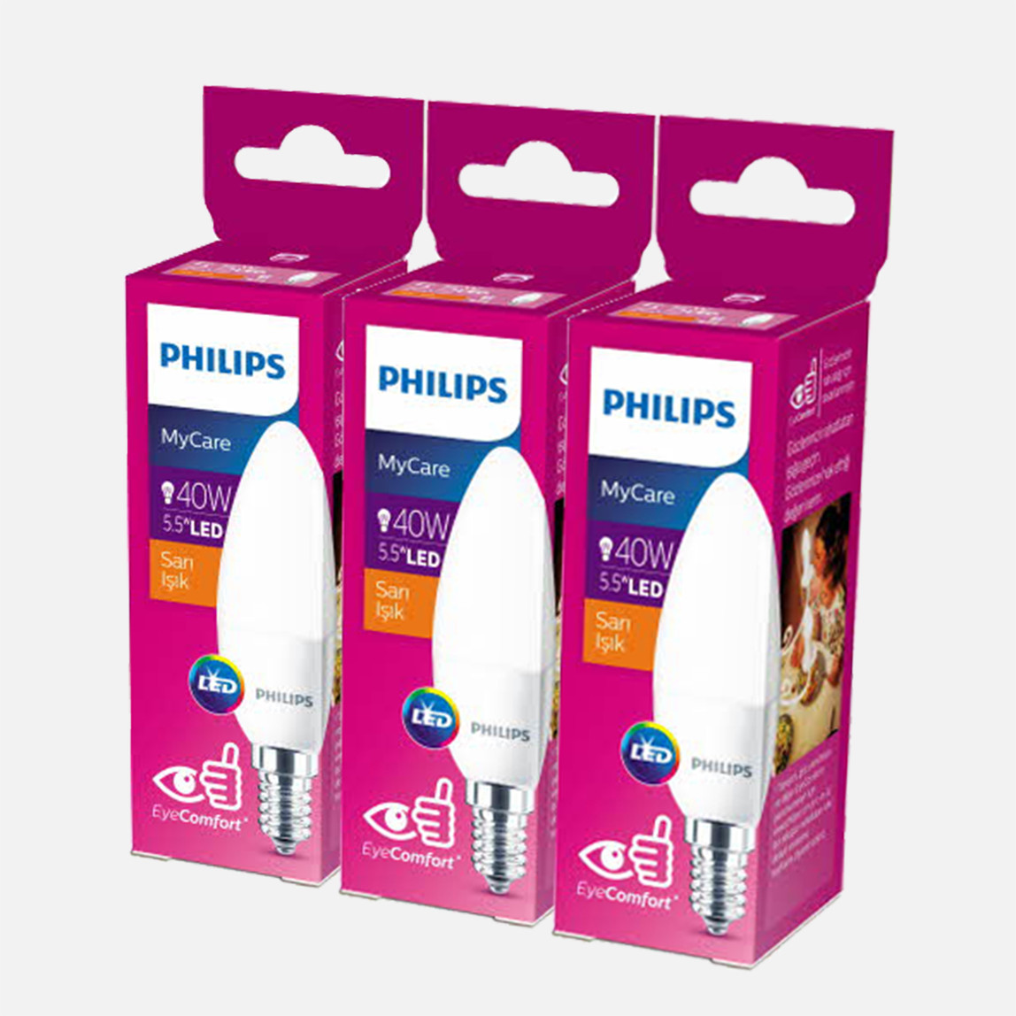    Philips My Care 40 W Sarı Mum E14 Duy 3'lü Led Mum Ampul   