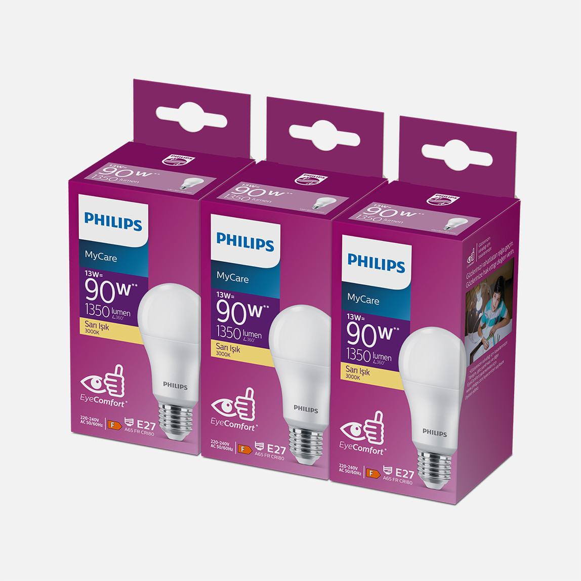    Philips Essential 13-90 W Sarı Klasik E27 Duy 3'lü Led Ampul   