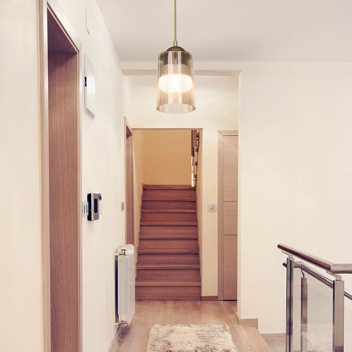    Modelight Optik Cam Yuvarlak Tekli Modern Sarkıt Bakır  