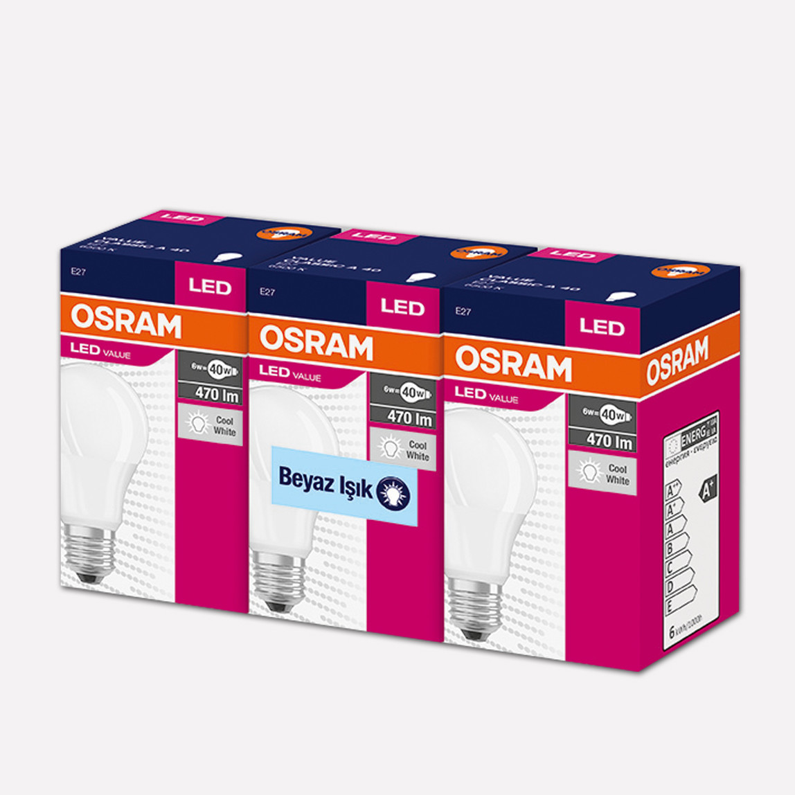    Osram 6 W Beyaz Klasik E27 Duy 3'lü Led Ampul   
