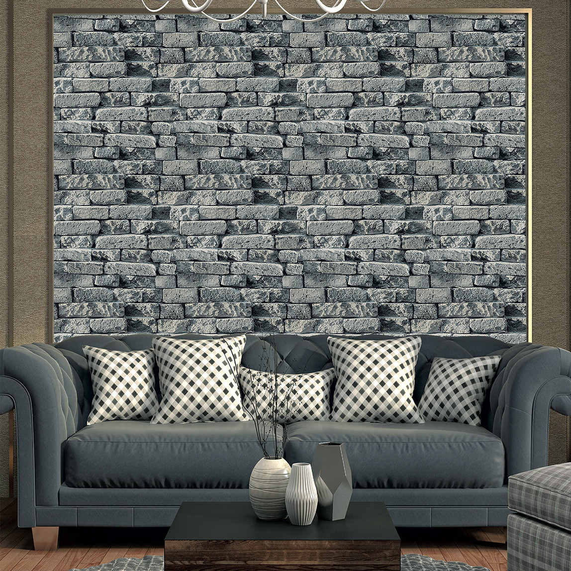    Golden Eski Tuğla Desenli Duvar Kağıdı Siyah 52 cm x 10 m  