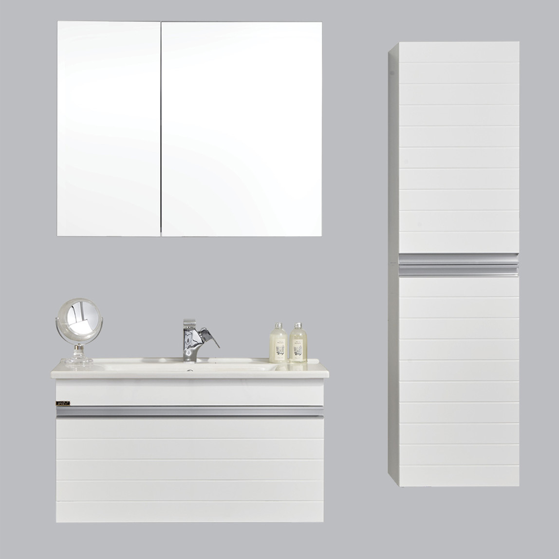    Gold Banyo Angela Aynalı 80 cm Takım Banyo Dolabı Beyaz 