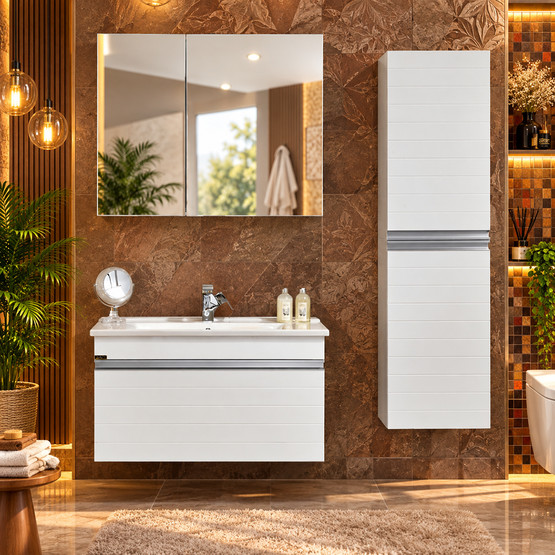 Gold Banyo Angela Aynalı 80 cm Takım Banyo Dolabı Beyaz