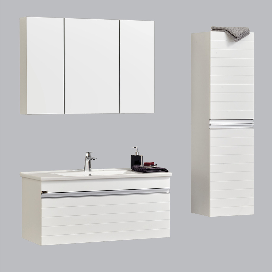    Gold Banyo Angela Aynalı 100 cm Takım Banyo Dolabı Beyaz 
