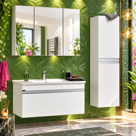 Gold Banyo Angela Aynalı 100 cm Takım Banyo Dolabı Beyaz
