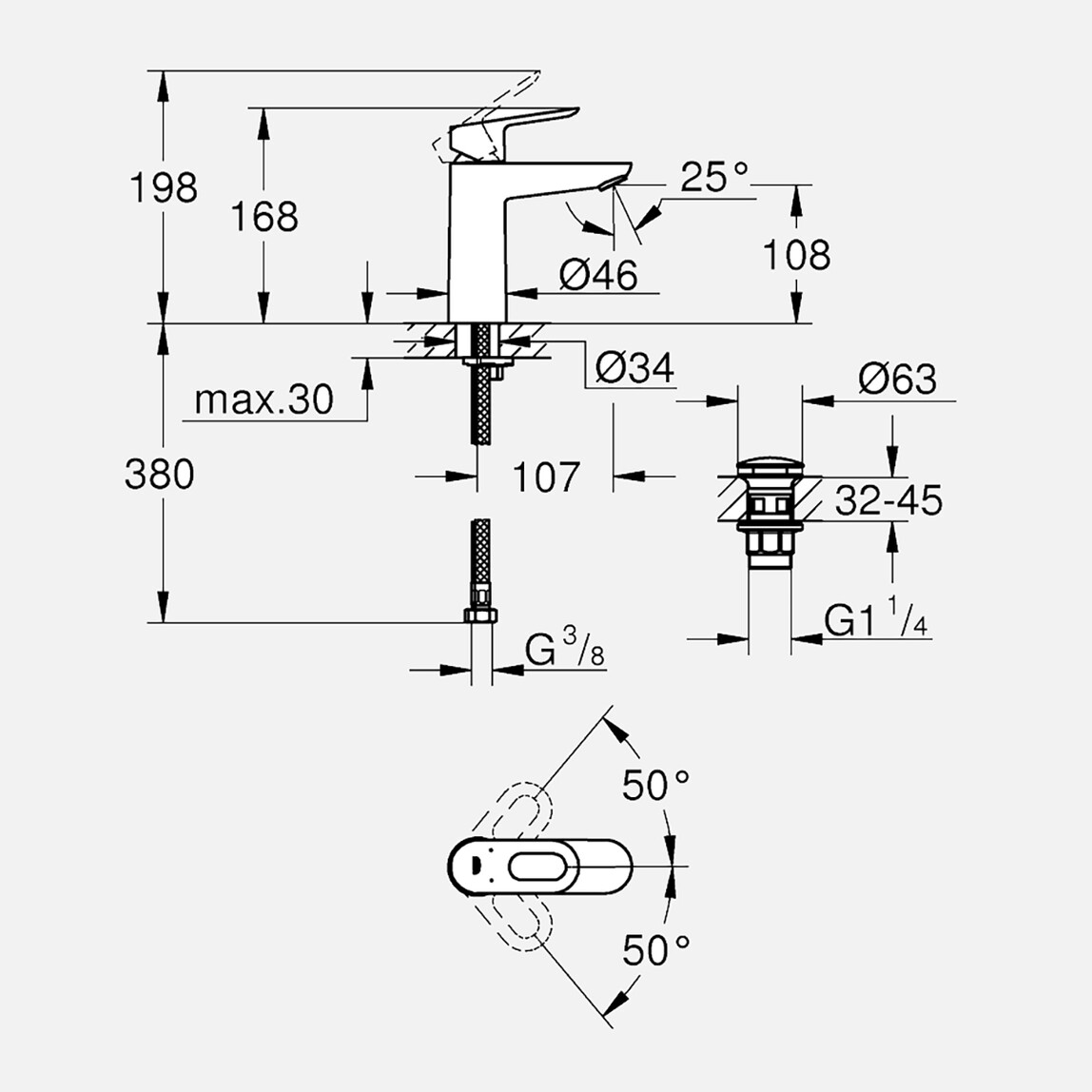    Grohe Start Loop Orta Boy Lavabo Bataryası   