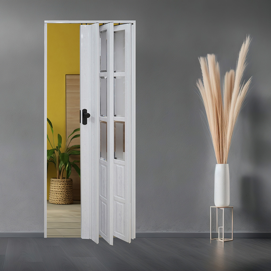    Lorin Camlı Akordiyon Kapı Beyaz   