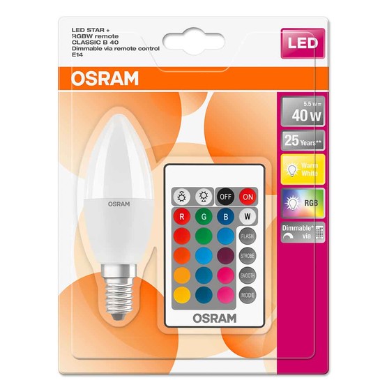 Osram CLB40 REM 5.5 W Uzaktan Kumandalı RGB Sarı Mum E14 Duy Led Ampul  