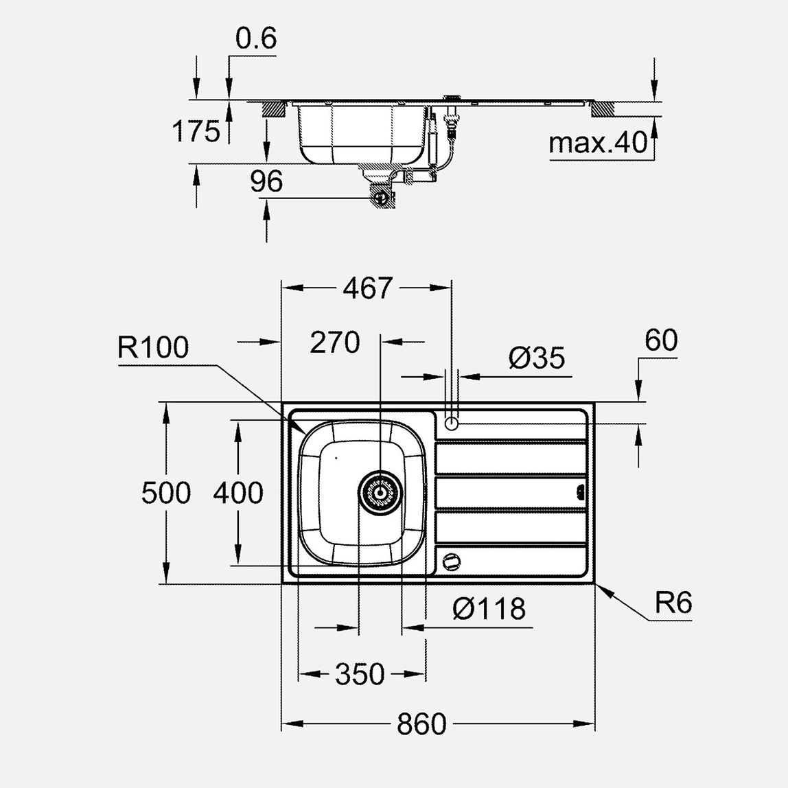    Grohe K200 Paslanmaz Çelik Eviye 50x86cm 