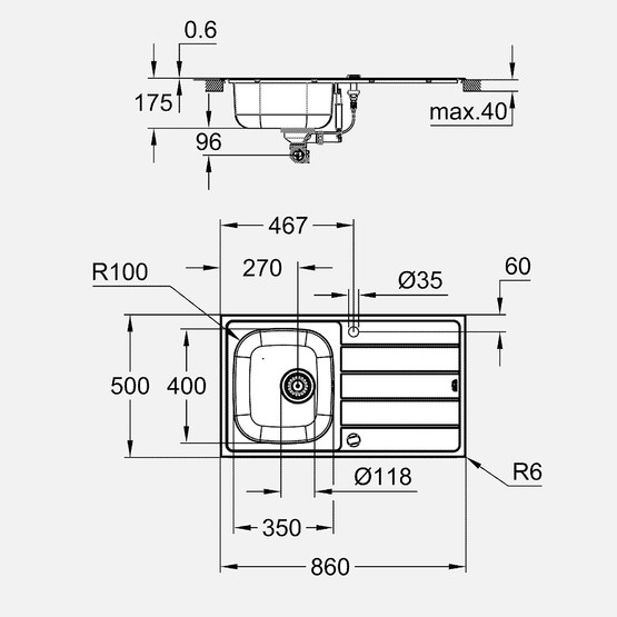 Grohe K200 Paslanmaz Çelik Eviye 50x86cm