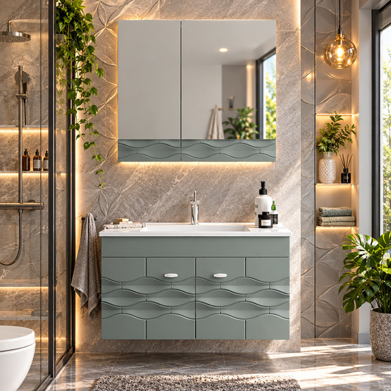 Gold Banyo Lacia Aynalı 80 cm Takım Banyo Dolabı Gri