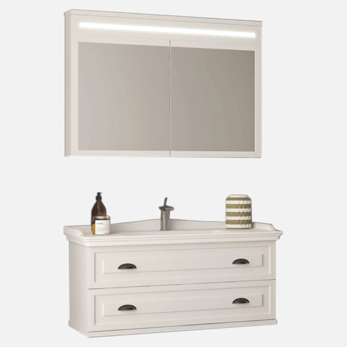    Gold Banyo Bianca Aynalı 100 cm Takım Banyo Dolabı Beyaz 