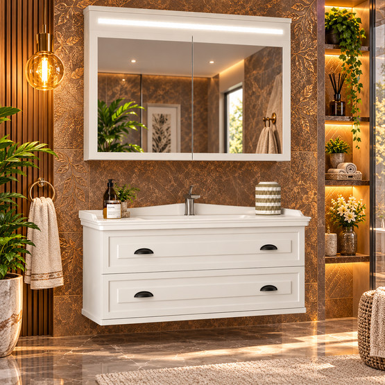 Gold Banyo Bianca Aynalı 100 cm Takım Banyo Dolabı Beyaz