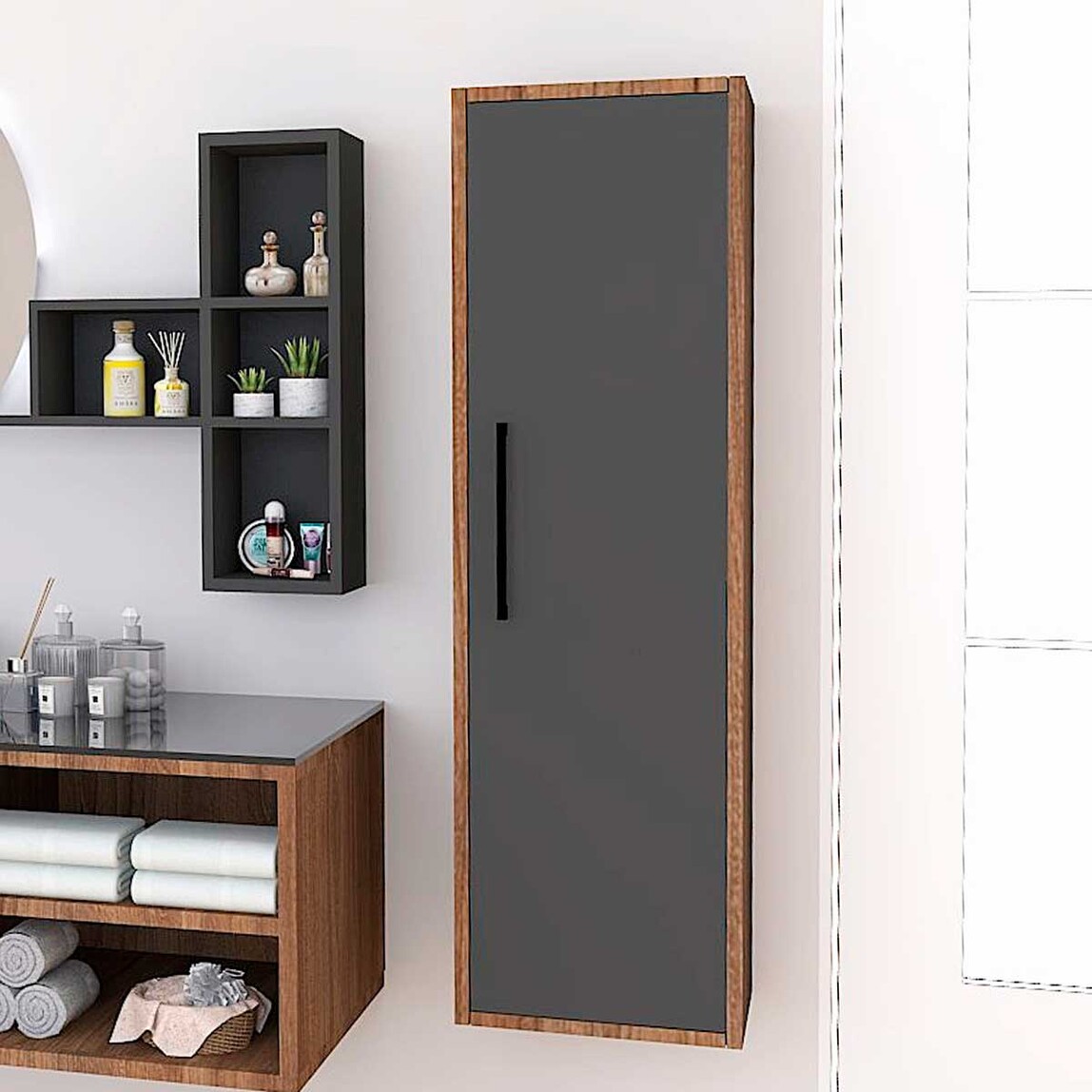    Polka Oria 35 cm Banyo Boy Dolabı Siyah 