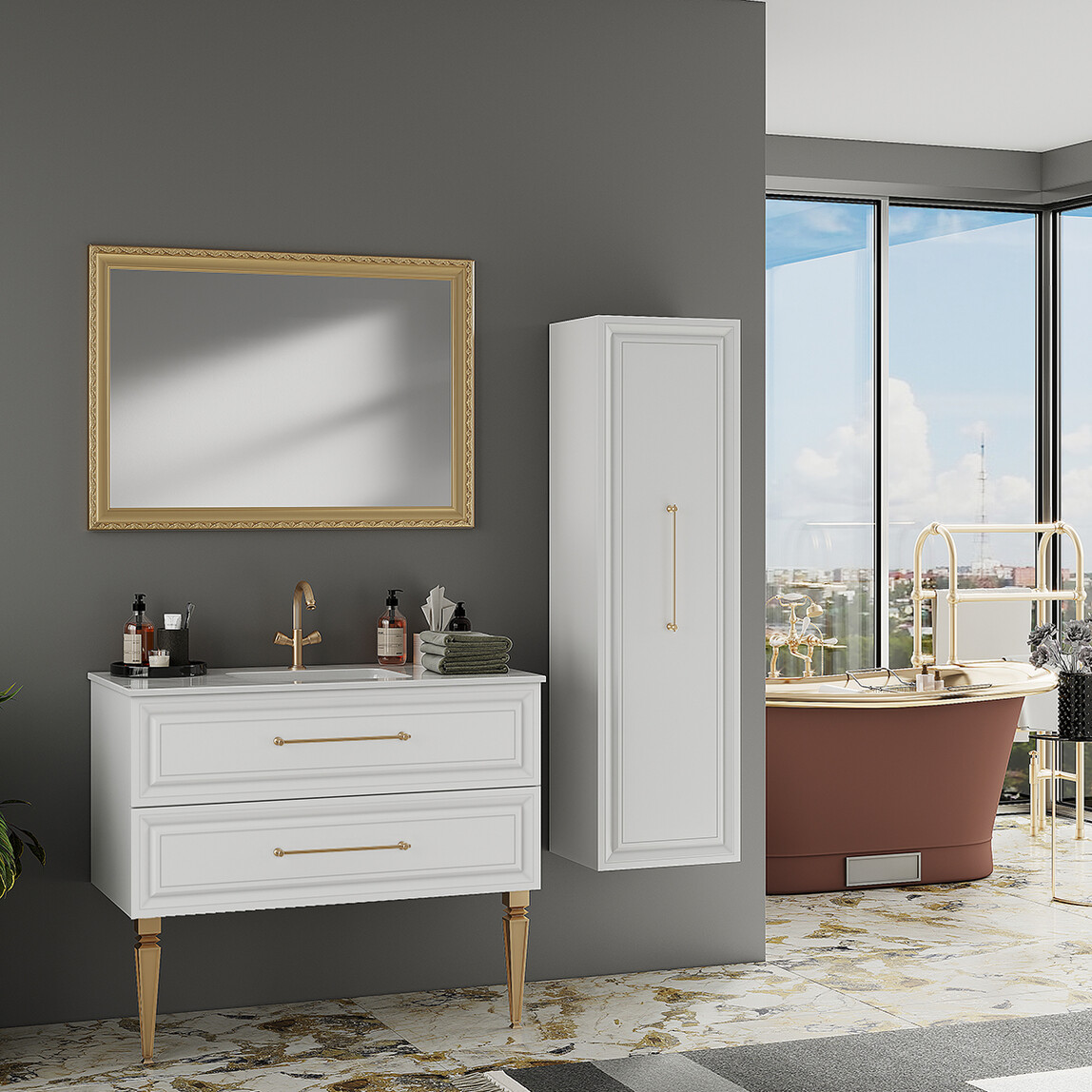    Polka Rea Aynalı 103 cm Takım Banyo Dolabı Beyaz 