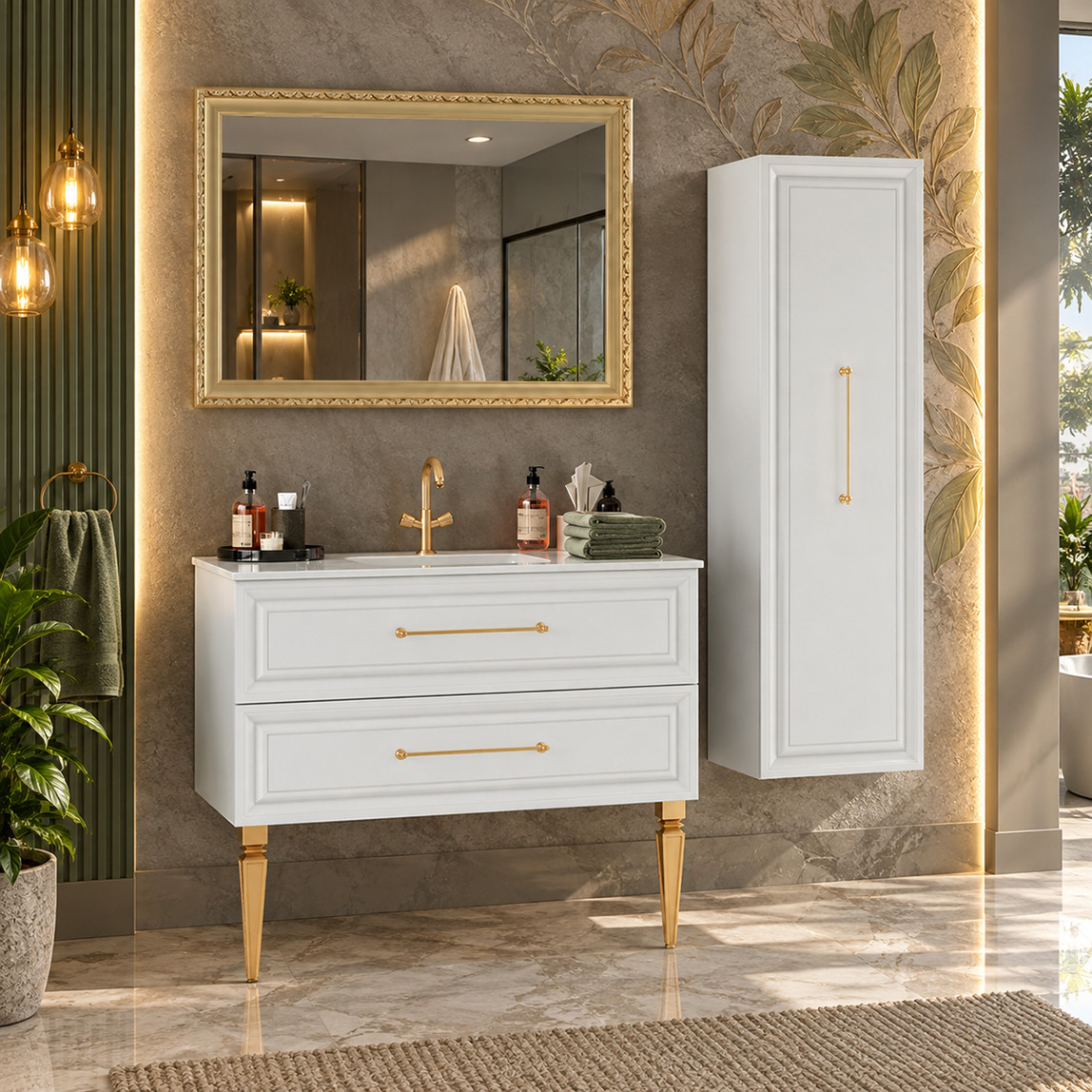    Polka Rea Aynalı 103 cm Takım Banyo Dolabı Beyaz 