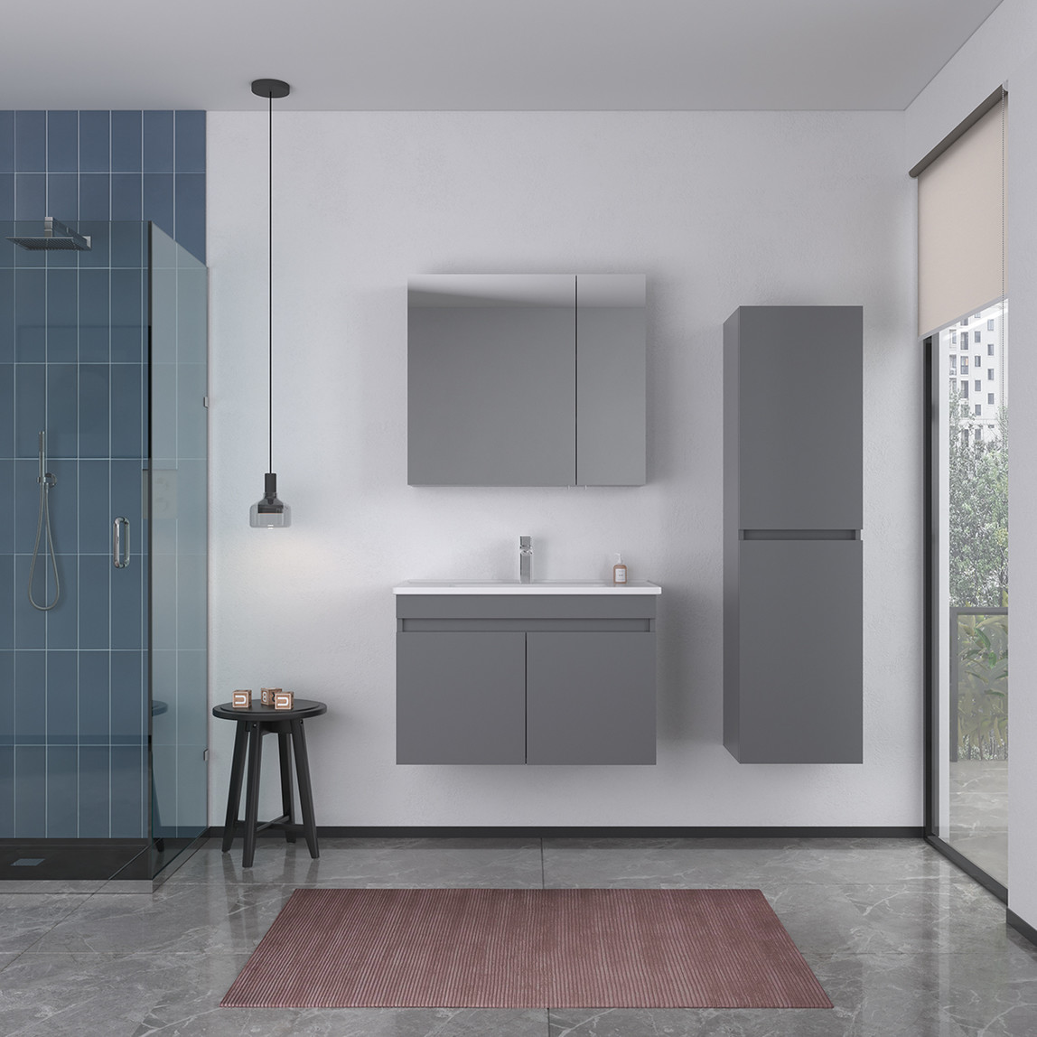    Bonitobagno Capri Aynalı 75 cm Banyo Dolabı Üst Modül Gri 
