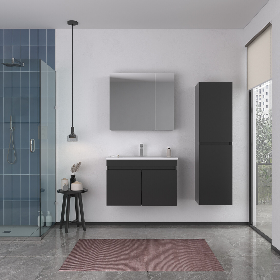    Bonitobagno Capri Aynalı 98 cm Banyo Dolabı Üst Modül Gri 