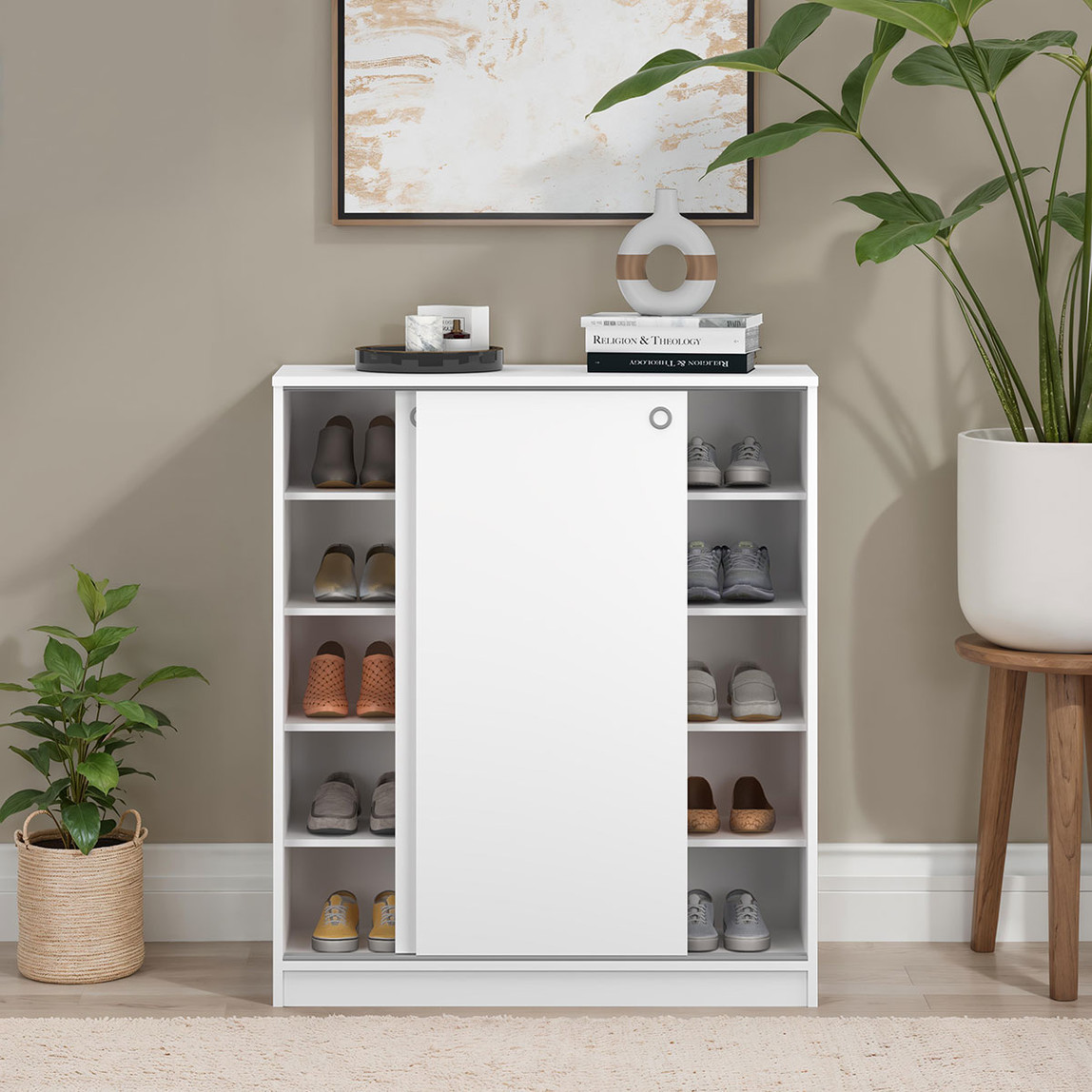    Adore Diamond Sürgülü 5 Raflı Çok Amaçlı Dolap ve Ayakkabılık Beyaz 