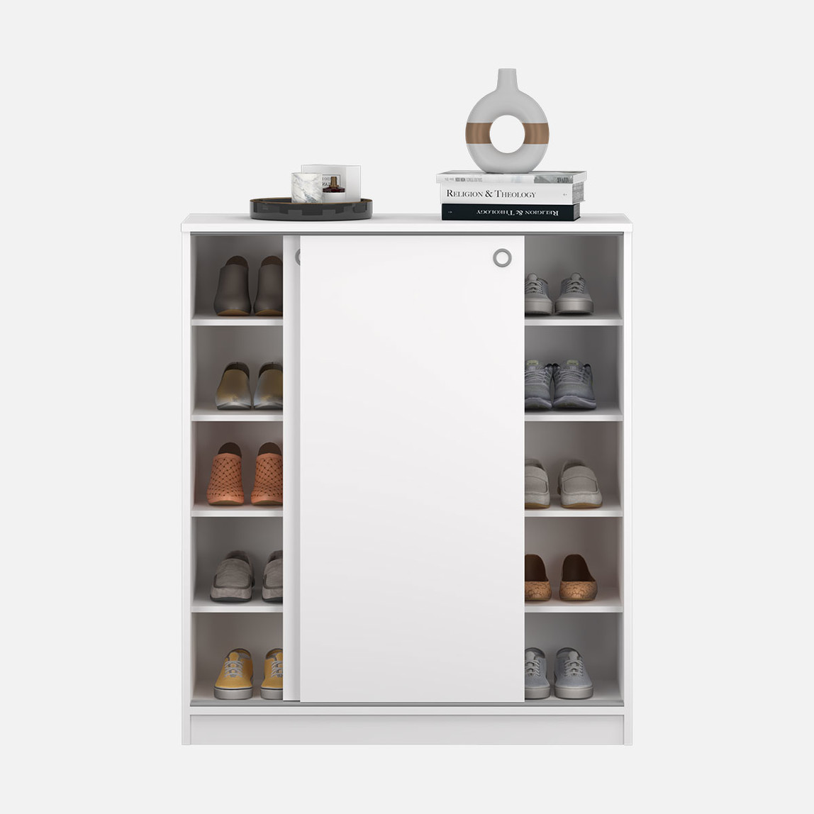    Adore Diamond Sürgülü 5 Raflı Çok Amaçlı Dolap ve Ayakkabılık Beyaz 