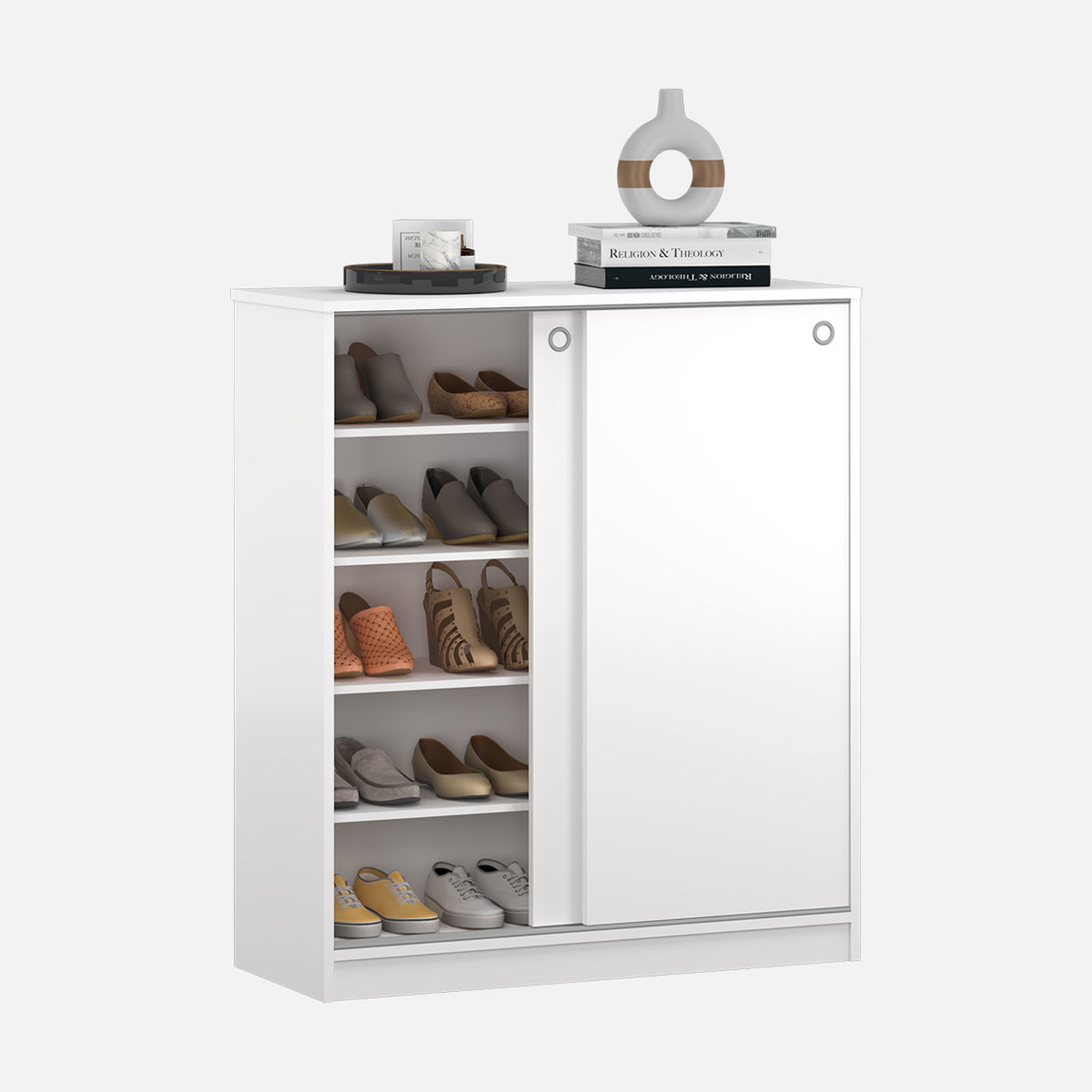    Adore Diamond Sürgülü 5 Raflı Çok Amaçlı Dolap ve Ayakkabılık Beyaz 