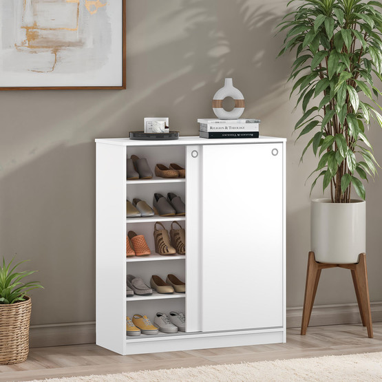 Adore Diamond Sürgülü 5 Raflı Çok Amaçlı Dolap ve Ayakkabılık Beyaz