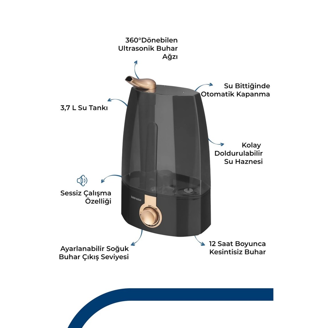    Goldmaster GM-7912B Hava Nemlendirme Siyah  