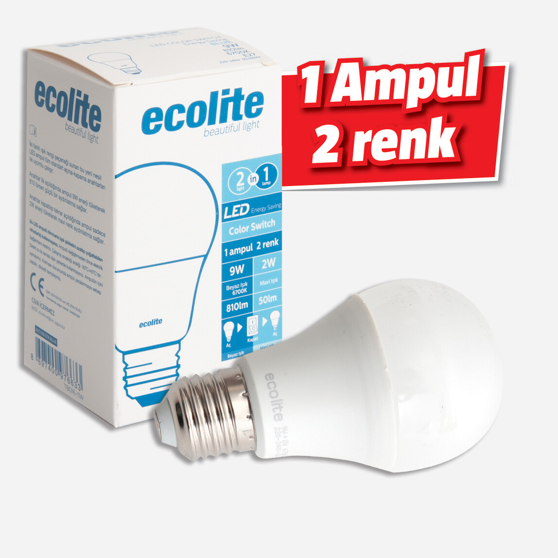    Ecolite Switch 9 W Kırmızı Klasik E27 Duy Led Ampul   