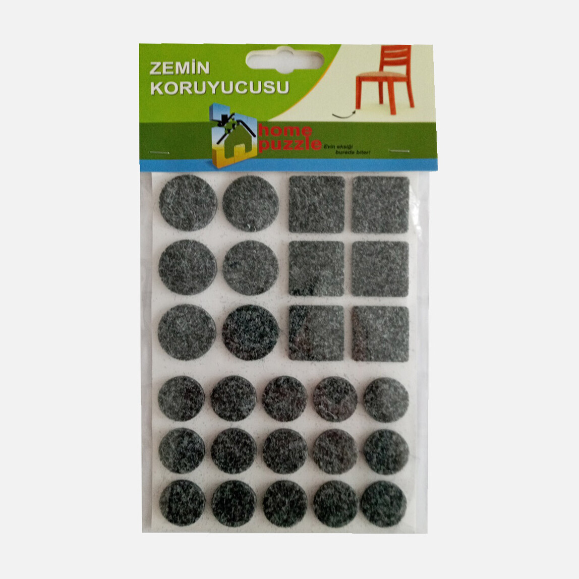   Home Puzzle Gri Keçe Seti 27 Adet 25mm 6Ad/20mm 15Ad/25x25mm 6Ad  