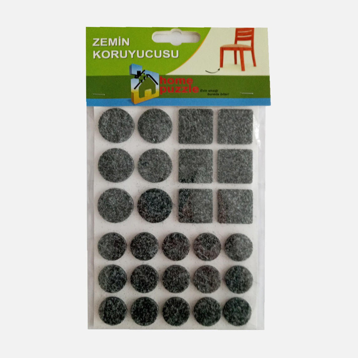    Home Puzzle Gri Keçe Seti 27 Adet 25mm 6Ad/20mm 15Ad/25x25mm 6Ad  