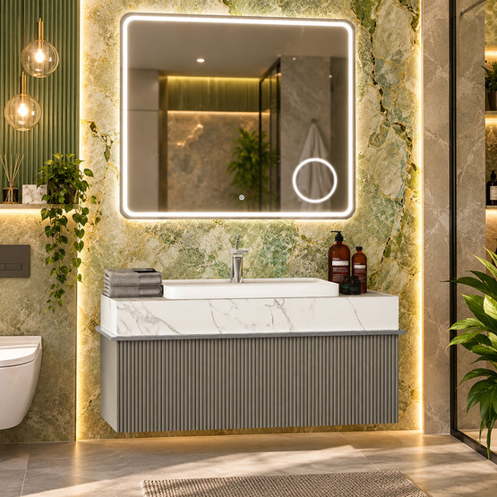Gold Banyo Agata Aynalı 100 cm Takım Banyo Dolabı Beyaz