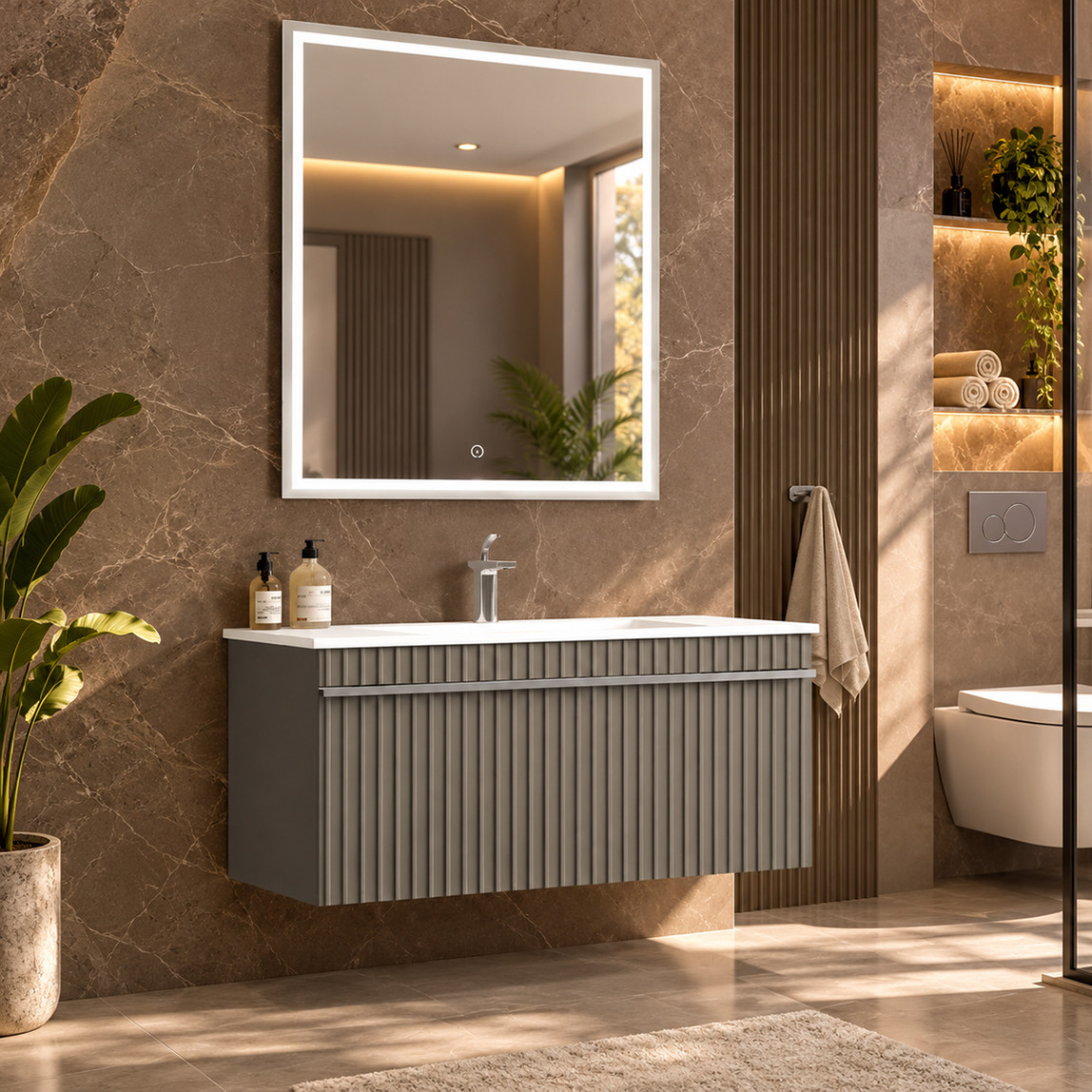    Gold Banyo Rocco Aynalı 100 cm Takım Banyo Dolabı Yeşil 