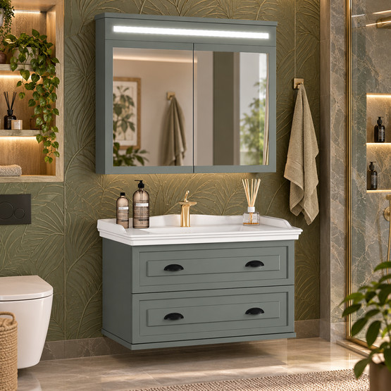 Gold Banyo Bianca Aynalı 80 cm Takım Banyo Dolabı Antrasit