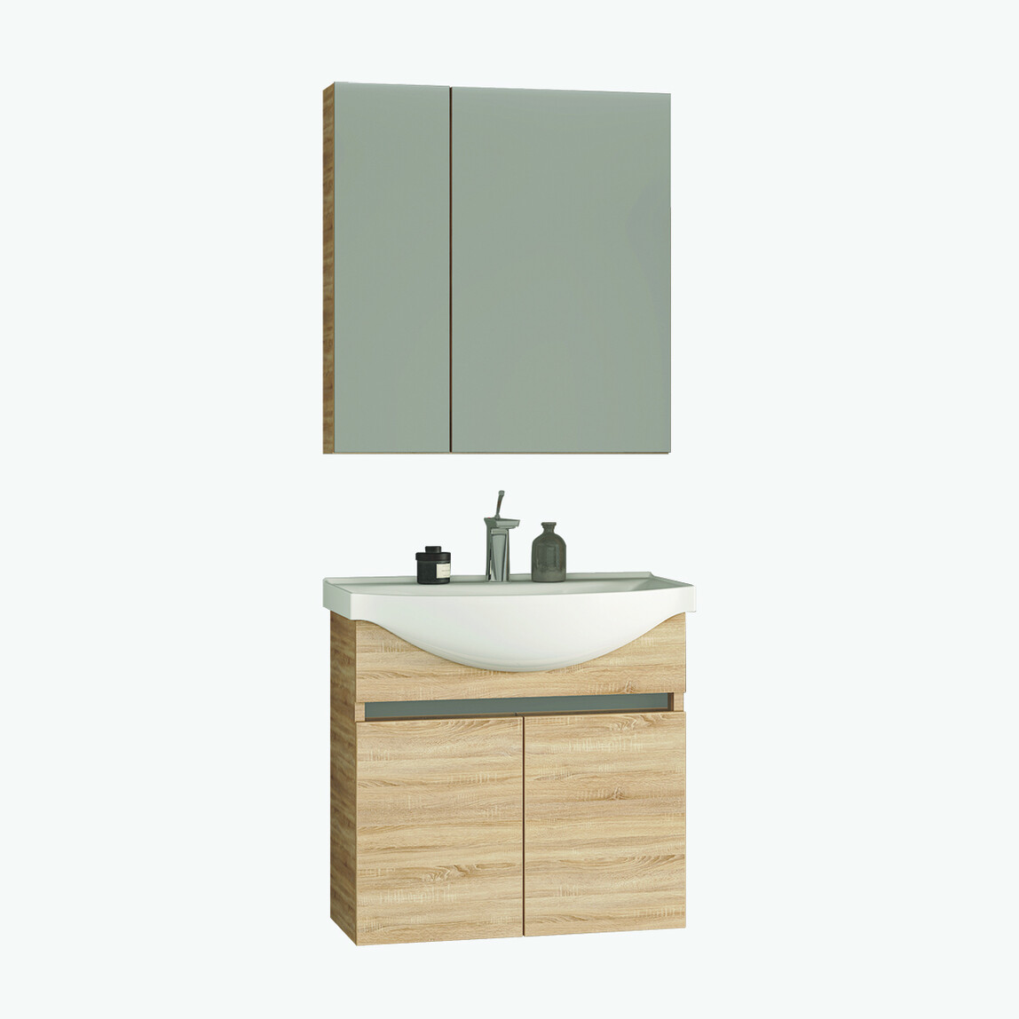    Gold Banyo Silvia Aynalı 80 cm Takım Banyo Dolabı Açık Ceviz 