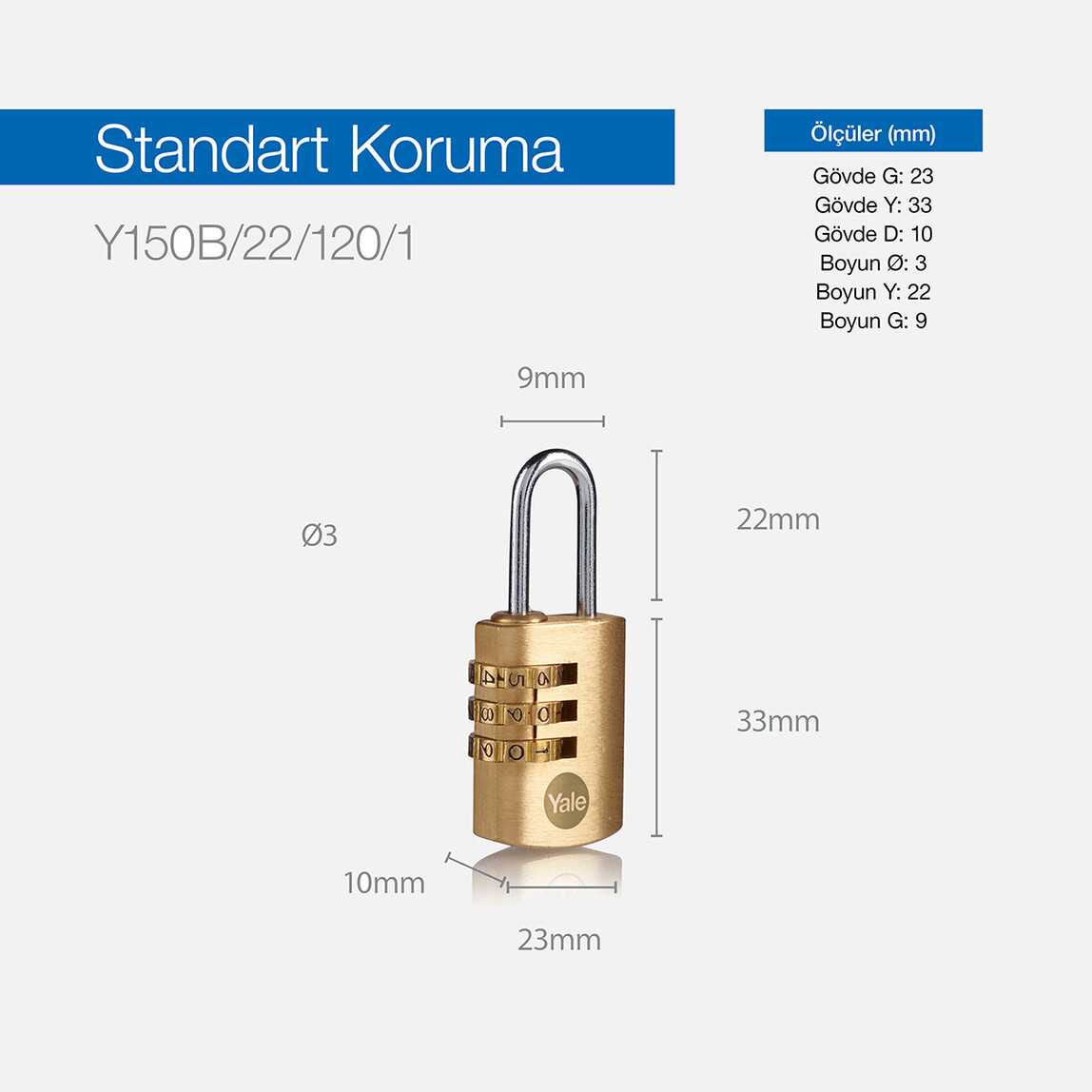    Yale 22mm Şifreli Pirinç Asma Kilit - Blister  