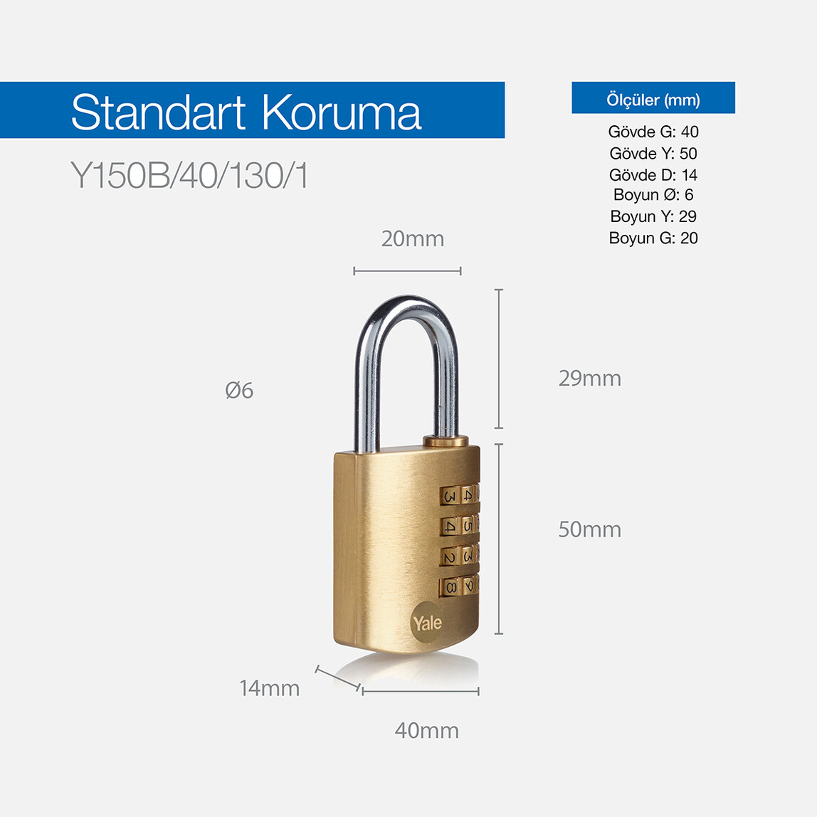    Yale 40mm Şifreli Pirinç Asma Kilit - Blister  
