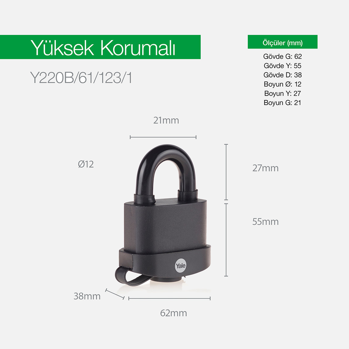    Yale 61mm PVC Kaplamalı Marine Asma Kilit - Blister  