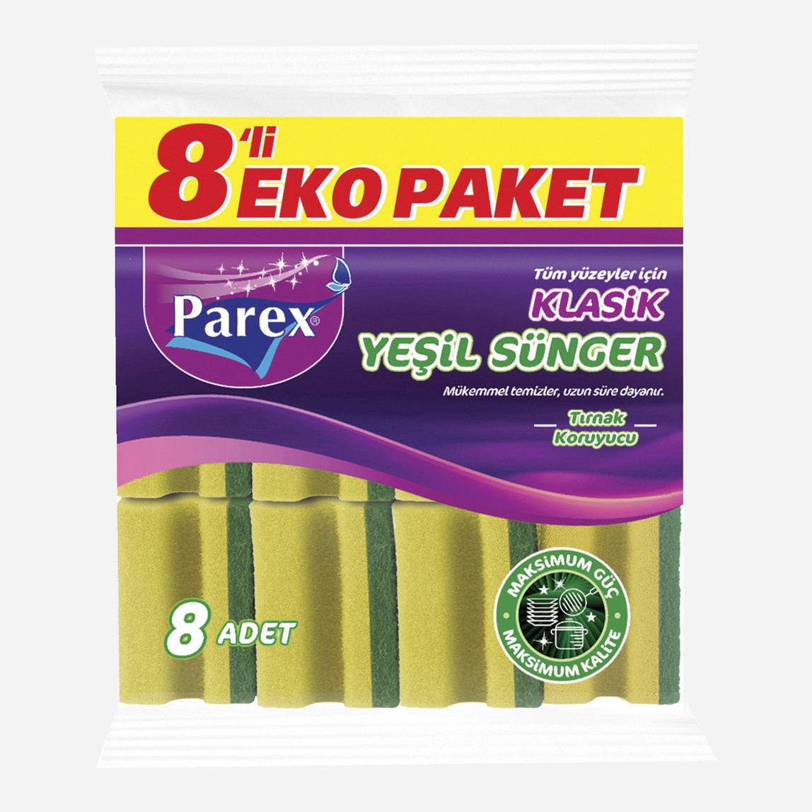    Parex Klasik Yeşil Oluklu 8'li Dikdörtgen Sünger 