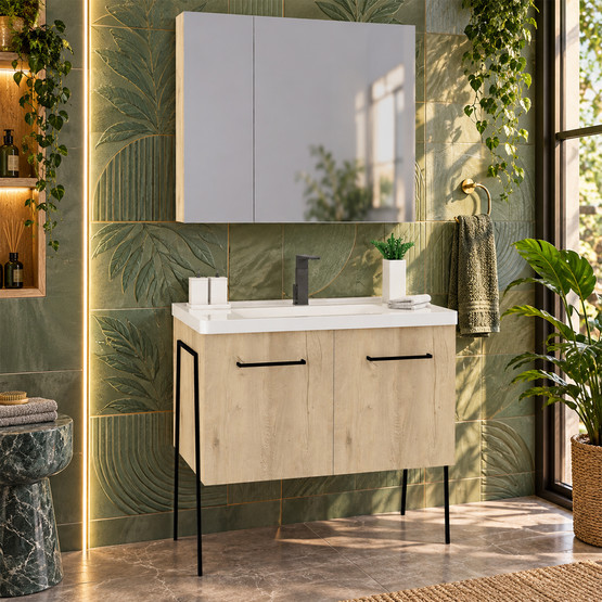 Polka Vega Aynalı 85 cm Takım Banyo Dolabı Açık Ceviz