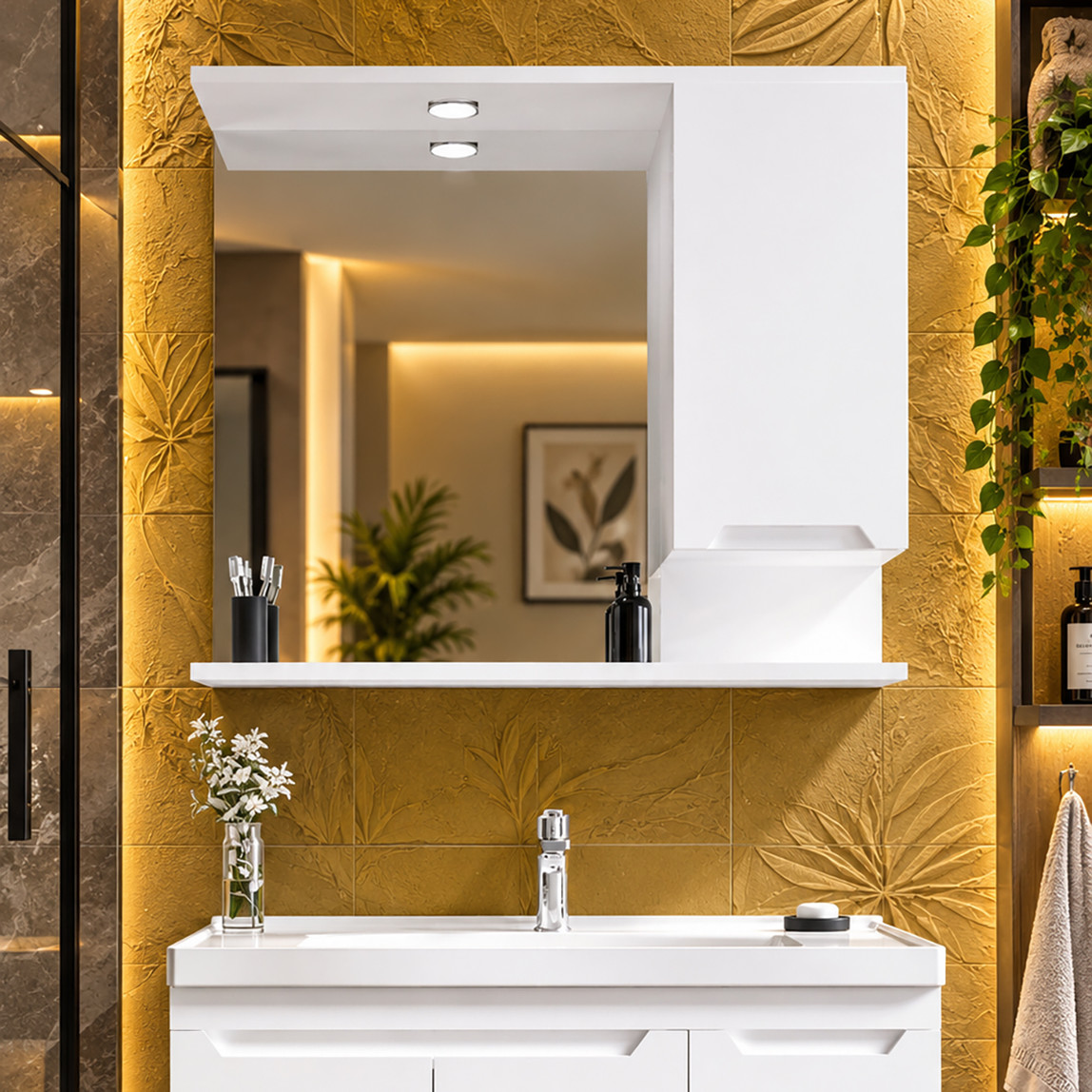    Bonitobagno Rita Aynalı 100 cm Banyo Dolabı Üst Modül Beyaz 
