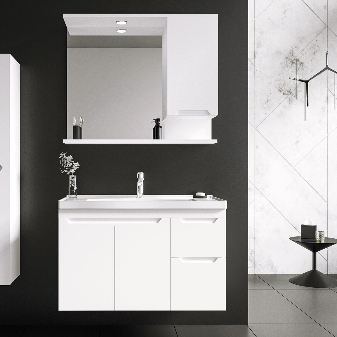    Bonitobagno Rita Aynasız 100 cm Alt Modül Banyo Dolabı Beyaz 